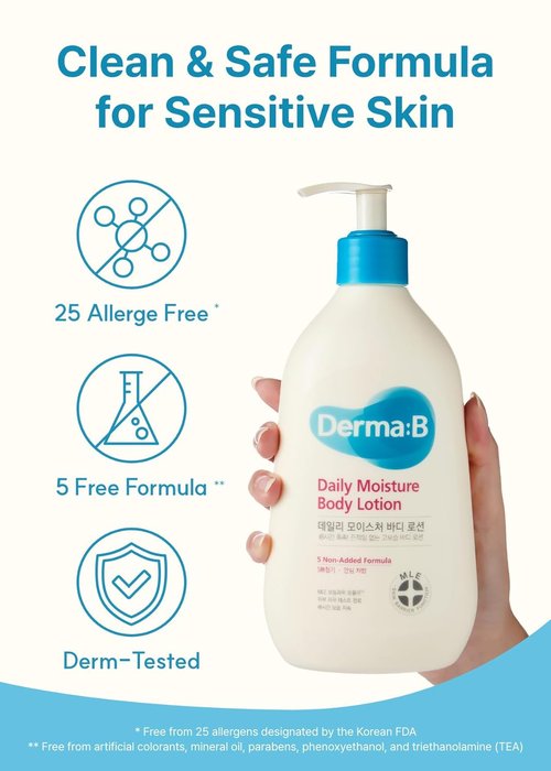 Derma B Daily Moisture Body Lotion - Long-Lasting Cream for Dry & Sensitive Skin | 13.5 fl oz (400ml)