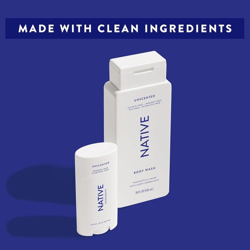 Native Body Wash - Naturally Derived Ingredients for Men & Women | Sulfate, Paraben & Dye Free | Unscented 18 oz