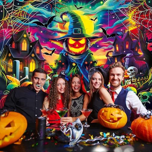 Halloween Pumpkin Photography Backdrop 7x5FT Colorful Spooky Moon Skull Graveyard Scene - Variation of 7x5FT: 84'x60'