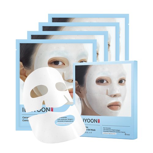 Illiyoon Ceramide Ato Concentrate Gel Face Mask | 34g x 4ea, Ceramide & Collagen Hydrating Overnight Hydrogel Mask with Hyaluronic Acid, Korean Pore Tightening Sleep Mask, Glass Skin Glow