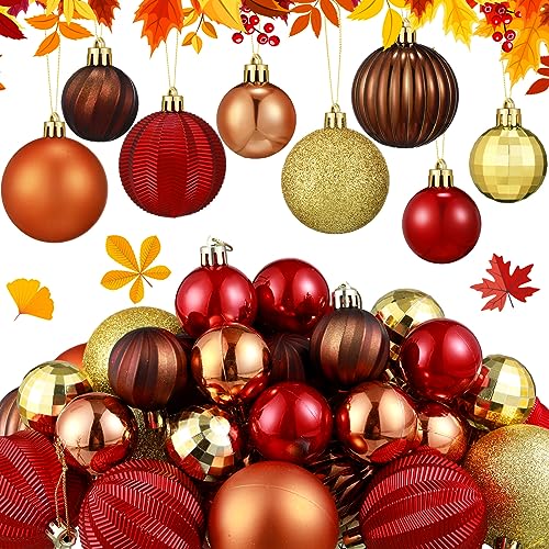 Fall Ball Ornaments for Thanksgiving Tree Decor - 48 Pieces with Yellow, Orange, Brown, Red Brown Variations