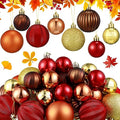 Fall Ball Ornaments for Thanksgiving Tree Decor - 48 Pieces with Yellow, Orange, Brown, Red Brown Variations