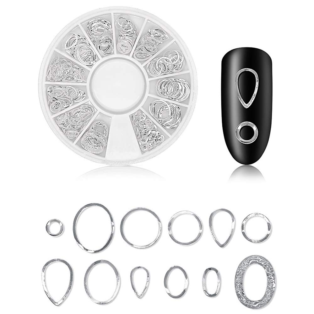 WOKOTO 6 Boxes Silver Hollow Nail Art Studs Set Nail Charm 3D Flower Diamond Manicure Rivet Kit Nail Jewelry Decorations With 1Pc Tweezers And Picker Pencil