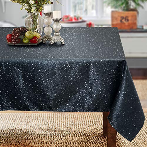 Starry Night Black Silver Metallic Woven Tablecloth - 84x60 Inch Rectangular - Cait Chapman Home Collection