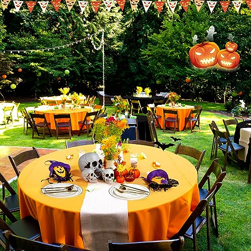 12 pcs Halloween Round Plastic Tablecloths 84 Inch - Black & Orange