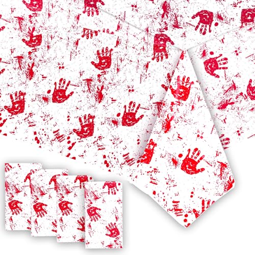 Halloween Horror Blood Splatter Tablecloth - Disposable Plastic Cover, 54x108 Inches