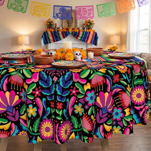Mexico Tablecloth 70 Inch Round - Festive Cinco De Mayo Fiesta Decorations, Seasonal Polyester Table Cover - Variation: Mexico / 70" Round