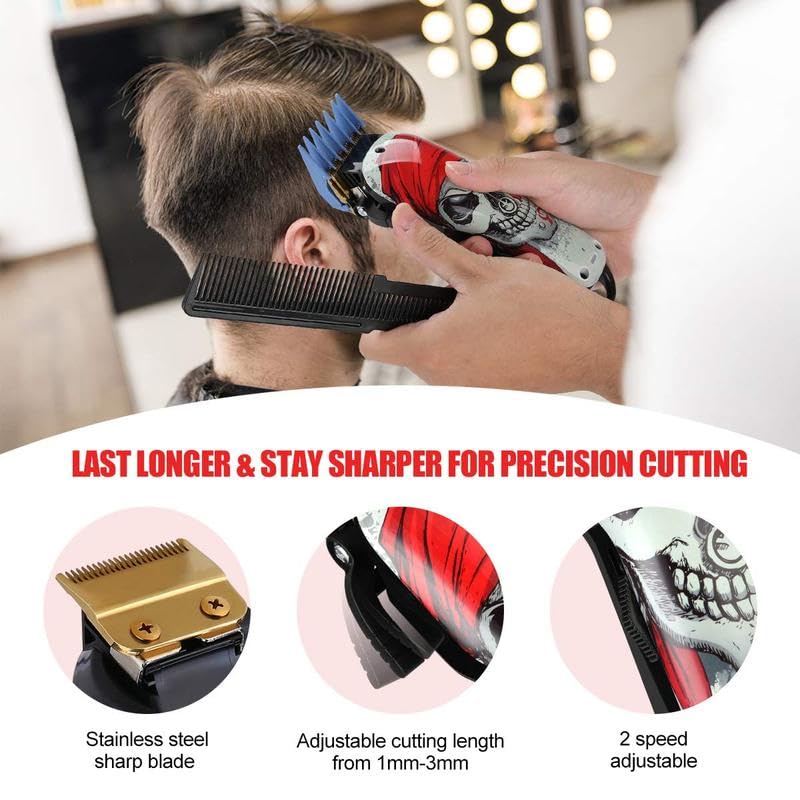 YAZIYIR Professional Cordless Hair Clipper for Men, 2-Speed Motor, 2000mAh Battery, 8 Color-Coded Guides for Precision Cuts