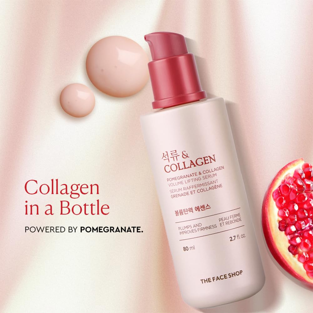 The Face Shop Pomegranate & Collagen Serum - Firming & Hydrating Anti-Aging Formula - Lightweight Korean Skincare