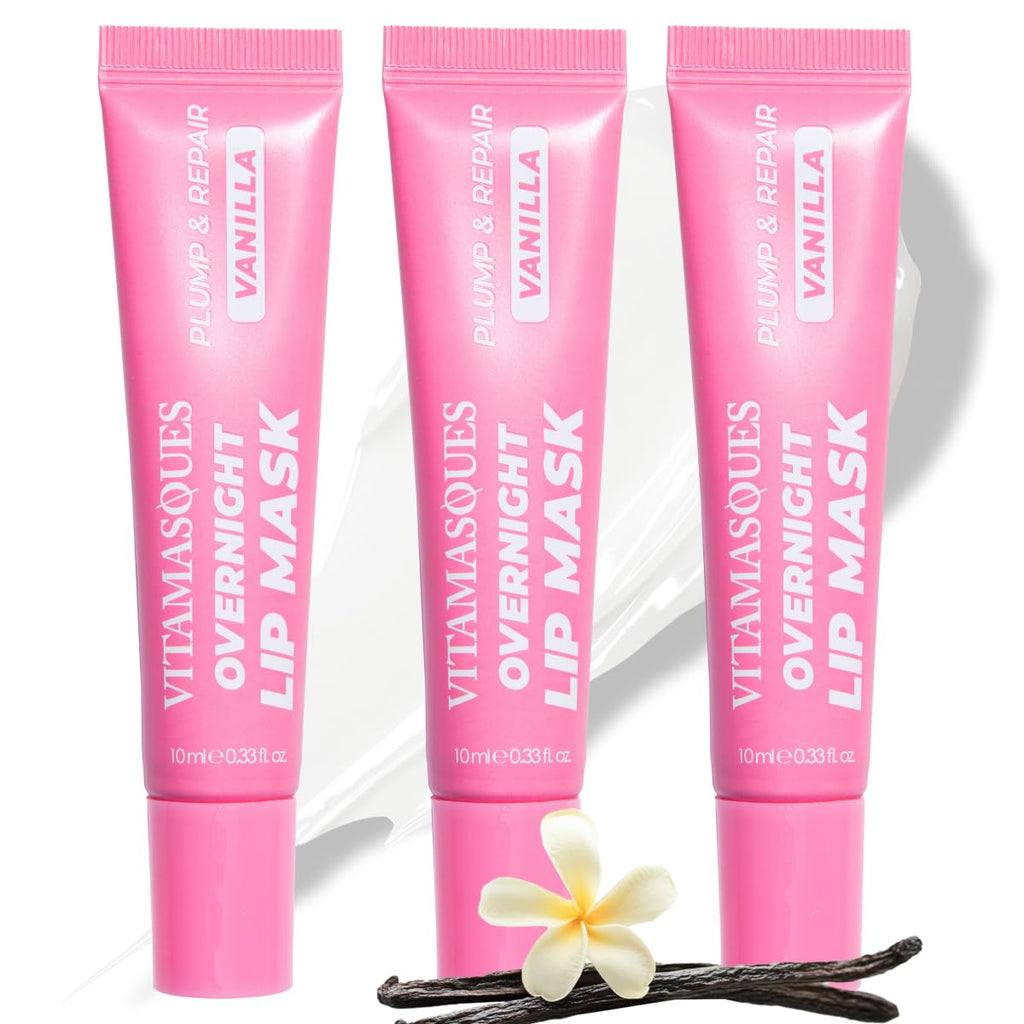 Vitamasques Overnight Lip Mask - Hydrating Vanilla Lip Balm Moisturizer with Vitamins & Natural Oil Hydrates, Nourishes & Plumps Lips Area - Korean Skin Care Lip Care Products (Pack of 3)