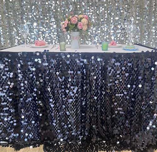 Large Black Sequin Table Skirt for 9 Ft Rectangle or Round Tables - Elegant Party Decor
