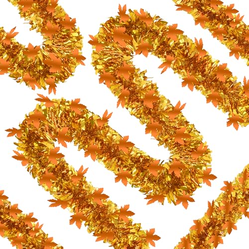Gold Thanksgiving Tinsel Garland 66Ft Glitter Maple Leaf Decor for Autumn & Holiday Parties
