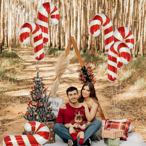 Mixed Candy Cane Balloons Christmas Party Decorations - Red Pink White, 7 pcs