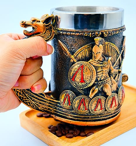 Sparta Viking Mug - 18oz Stainless Steel Norse Drinking Cup with Unique Design - Viking Decor & Gift for Men