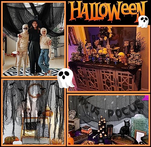 Black Halloween Spooky Cloth - 400x30 Inch Creepy Fabric for Party Decorations