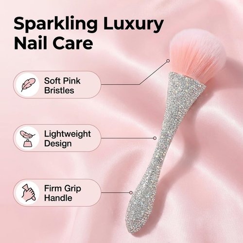 2 PCS Nail Art Dust Brush Shiny Rhinestone Fust Brushes Ultra Soft Nylon Dust Brush for Loose Face Cosmetics Blending Liquid Foundation Powder Make Up Brushes Cleaning Tools Shape Nail & Makeup Brus