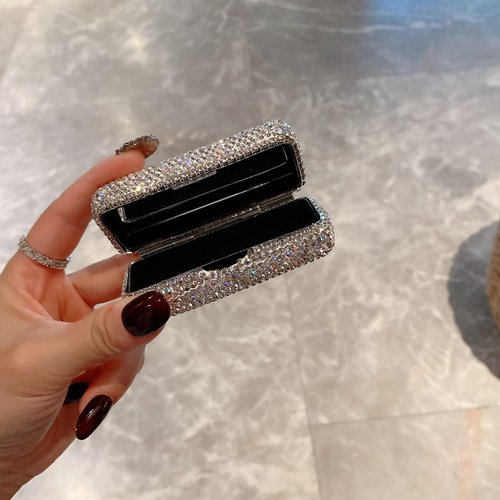 Bestbling Lipstick Bling Rhinestone Crystal Case Storage Organizer Box with Mirror for Women's Lipstick Holder-Cosmetic Storage Kit (Full silver)