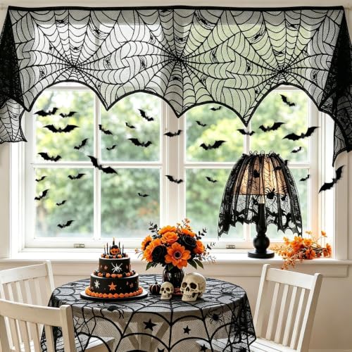 Halloween Black Lace Table Runner Spider Web Style - Indoor Decorations