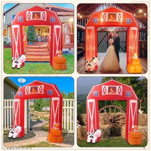 Farm Animals Inflatable Arch with LED Lights - 10ft Outdoor Party Decoration with Stakes & Water Bags - Farmhouse Theme