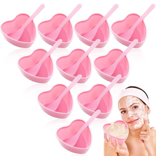 Teenyyou 5 Sets Facial Bowls Plastic Heart Shaped Facial Mask Mixing Set with Spatula Pink Facemask Bowl DIY Skin Care Mixing Tool Kit Esthetician Supplies for Lady Women Home Beauty Salon