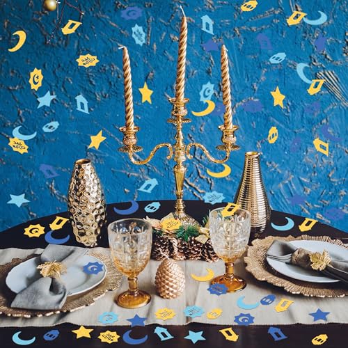 Ramadan Eid Confetti Set - Blue and Gold Table Decor for Celebrations
