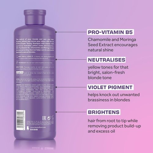 Lee Stafford Purple Toning Shampoo - Best Toner for Bleach Blonde & Grey Hair, Hydrating 16.9 Fl Oz