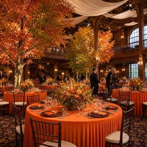 Orange Round Tablecloth 60 Inch Pack of 6 for 5FT Tables, Fall Halloween Thanksgiving