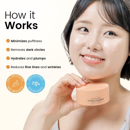 SEONGLOW Caffeine Under Eye Patches: 30 Pairs Korean Hydrogel Eye Masks for Dark Circles Puffiness Relief with Niacinamide Hyaluronic Acid - Undereye Brightening Hydrating Anti-Wrinkle Treatment