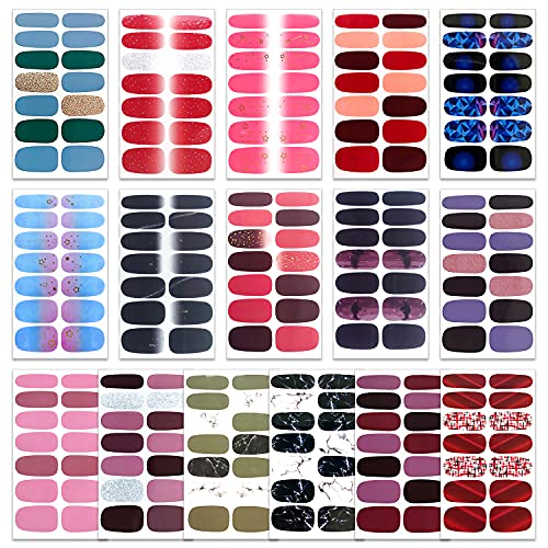 Nail Wraps & Strips Kit - 16 Sheets Gradient & Marble Designs for Nails - Variation KIT1