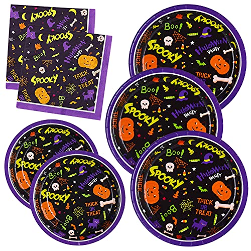 Halloween Disposable Paper Plates and Napkins Set - Spooky Party Supplies for 50 Guests