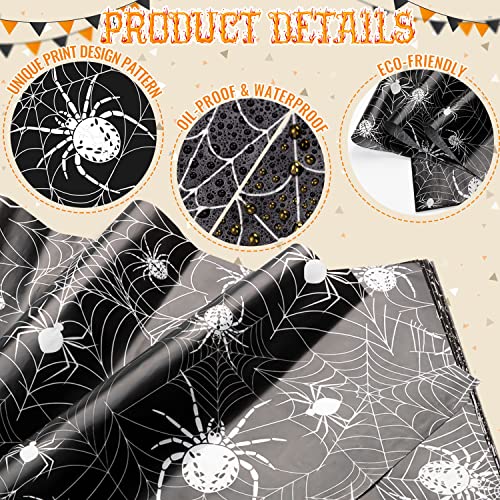Halloween Spider Wax Paper for Food - Web Pattern, 8.6x9.8 Inches, 100 Sheets - Food Safe, Oil & Waterproof, Spider Variation