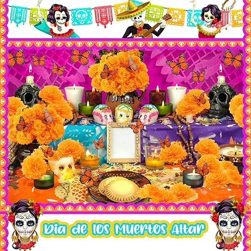 Marigold Flower & Monarch Butterfly Decor Set - Dia De Los Muertos & Diwali Altars