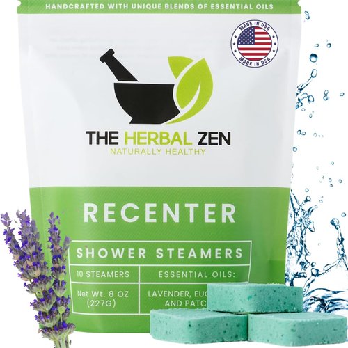 Recenter Shower Steamers Aromatherapy for Relaxing - USA Made Valentines Day Gift for Her and Him - Lavender & Eucalyptus Shower Bomb Tablets – Soothing Natural Essential Oils (10 Pack)