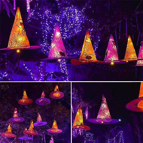 12 Pcs Lighted Halloween Witch Hat Decorations with 8 Modes - Outdoor String Lights