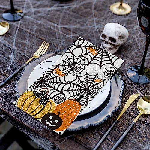 Halloween Paper Napkins 100-Pack Scary Cobweb Pumpkins 3-Ply Disposable Tableware