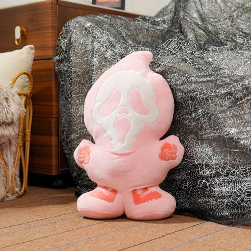 Pink Halloween Ghost Pillow 15.8 Inch Spooky Funny Throw Cushion for Sofa Home Decor