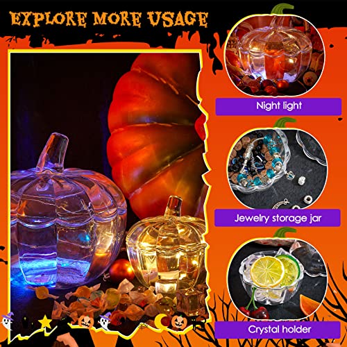 Glass Pumpkin Candy Jar Set - Large & Small with Lids - Clear Halloween Decor