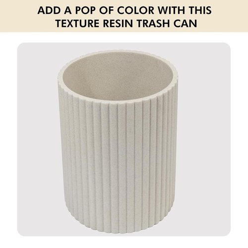 Beige Luxury Stone Bathroom Trash Can - Modern Resin Wastebasket for Offices & Kitchens