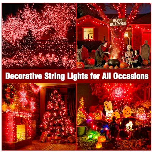 Nisocy 400FT Red Christmas String Lights with Remote, Green Wire, 8 Modes, Timer, Indoor Outdoor Decor