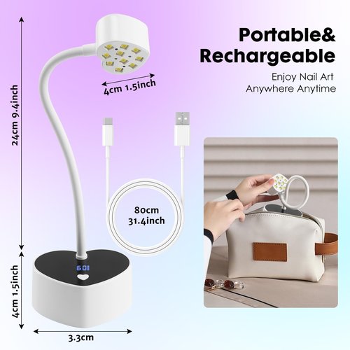 Onite UV Light for Gel Nails with Auto Sensor - 30W LED Fast Curing for Gel X Nails, Rechargeable Heart-Shaped Gooseneck Design, Timer & Portable Mini Manicure Tool