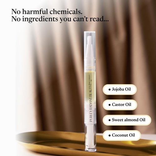 Purely Radiant Beauty Nail Growth Oil – Natural Cuticle Serum for Stronger Nails & Healthy Growth | Jojoba, Castor, Coconut & Argan Oils | Prevents Breakage, Peeling & Brittleness (3ml)