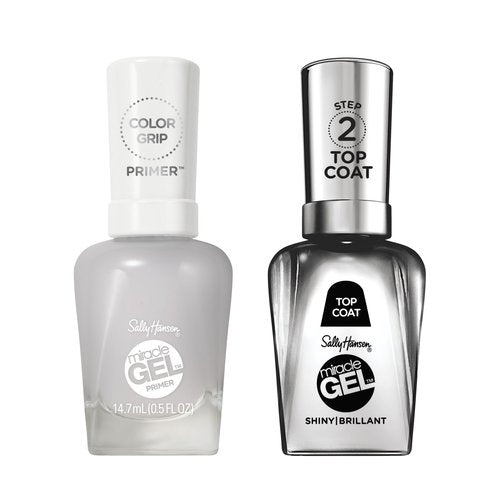 Sally Hansen Miracle Gel Nail Polish Shiny Top Coat + Sally Hansen Miracle Gel Color Grip Primer, 0.5 fl oz