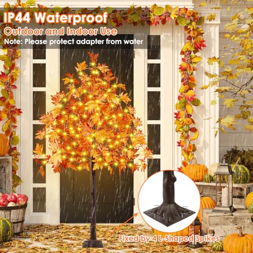 Lighted Maple Tree Set - 3 Pack 4FT, 5FT, 6FT Artificial Fall Trees with 300 LEDs