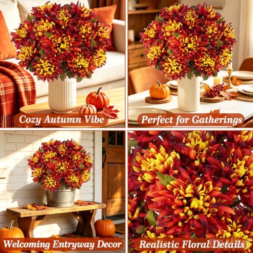 2PCS Fall Artificial Mums for Cemetery & Outdoor Decor - Orange