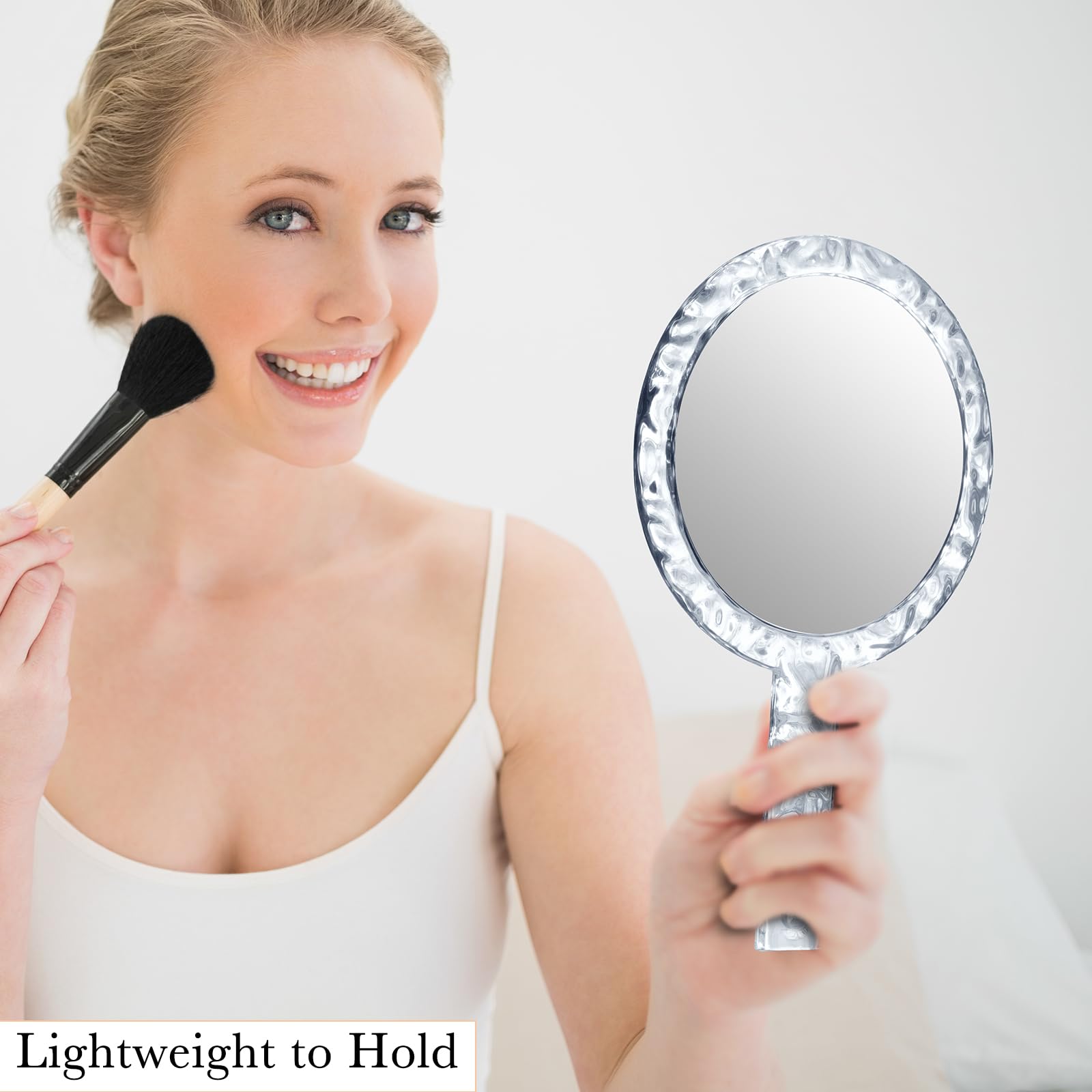 YEAKE Hand Mirror,Double-Sided Handheld 1X/5X Magnifying Mirror with Handle, Handle Makeup Mirror,Acrylic, 6.1" W x 10" L, Rounded Shape, Clear 1 PC