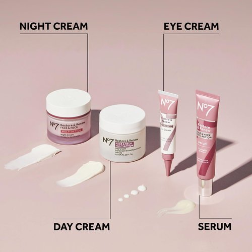 No7 Restore & Renew Multi Action Night Cream for Face & Neck - Nighttime Face Moisturizer with Collagen Peptides - Anti Aging Skin Care for Crepey Skin with Hyaluronic Acid & Ceramides (1.69 Oz)