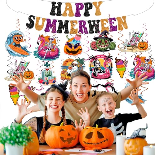 Summer Halloween Banner with Hanging Swirls - Tropical Party Decorations