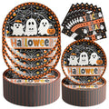 Halloween Paper Plates and Napkins Set - Black White Ghost, 9-inch & 7-inch, Round, Heavy Duty, Spooky Gothic Party Supplies, Variation: Black White Ghost / Round / 9inch 7inch