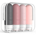ME.FAN Travel Bottles for Toiletries, TSA Approved 3oz Travel Size Containers, Silicone Squeezable Portable Split Bottle, Travel Accessories for Conditioner, Shampoo, Lotion- 4 Pack Pink