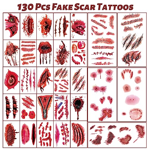 Halloween Fake Scar & Wound Tattoo Set - 30 Sheets Realistic Zombie Makeup